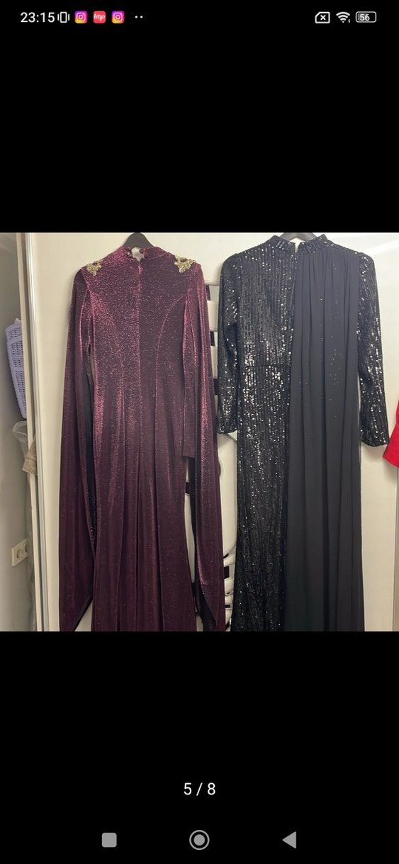 Bordo siyah tesettür elbise - Görsel 4