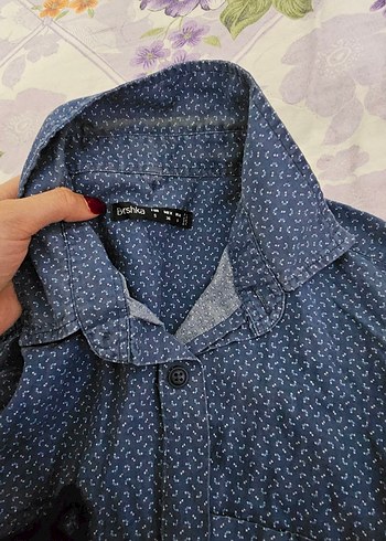 Bershka Mavi Mini Desenli Gomlek
