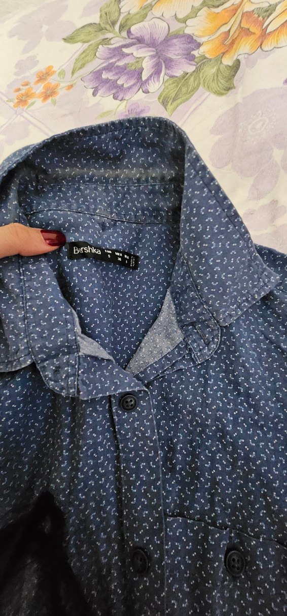 Bershka Mavi Mini Desenli Gömlek — görsel 2/3