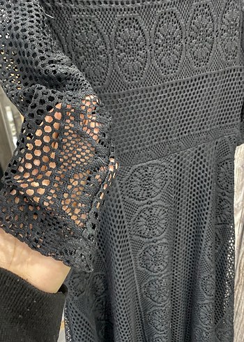 Dantel Detaylı Siyah Uzun Elbise - Görsel 4