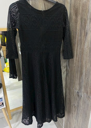 Dantel Detaylı Siyah Uzun Elbise - Görsel 2