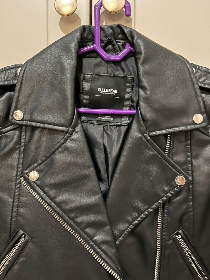 Kadın Siyah Deri Biker Ceket - Görsel 2