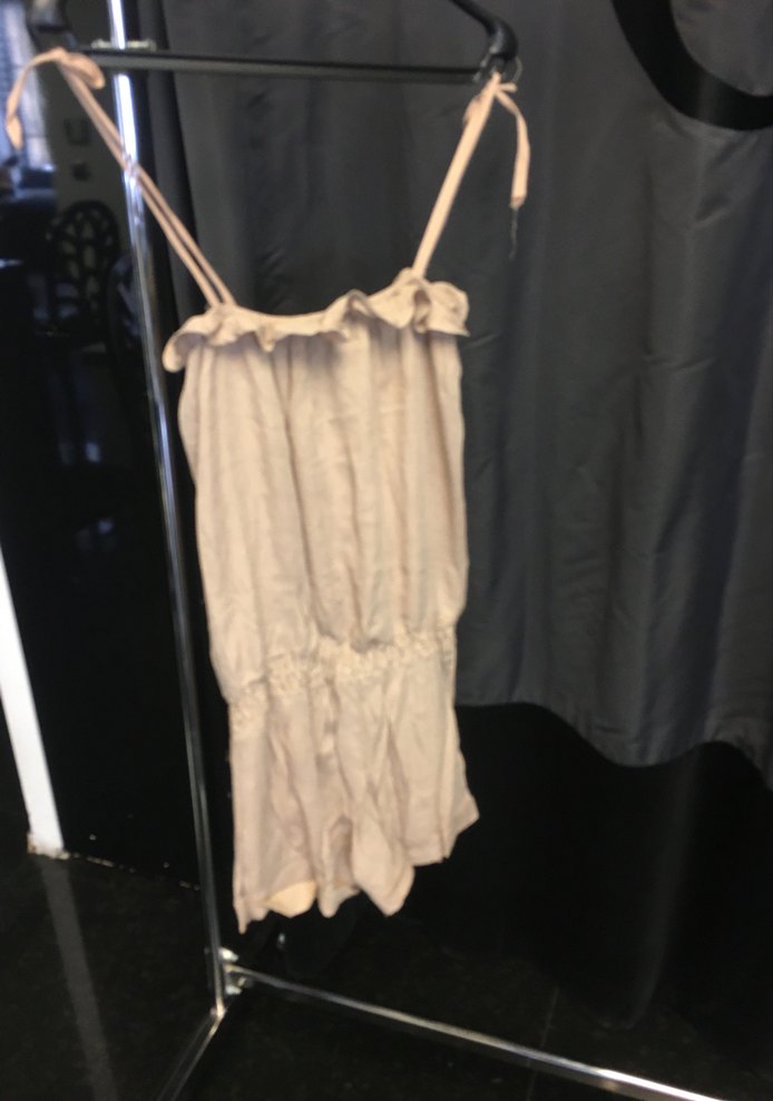 Bej Keten Askılı Mini Tulum - Görsel 2