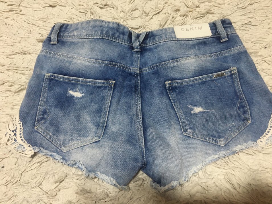 Düğmeli Bağlama Desenli Mavi Kadın Kot Şort - Görsel 2