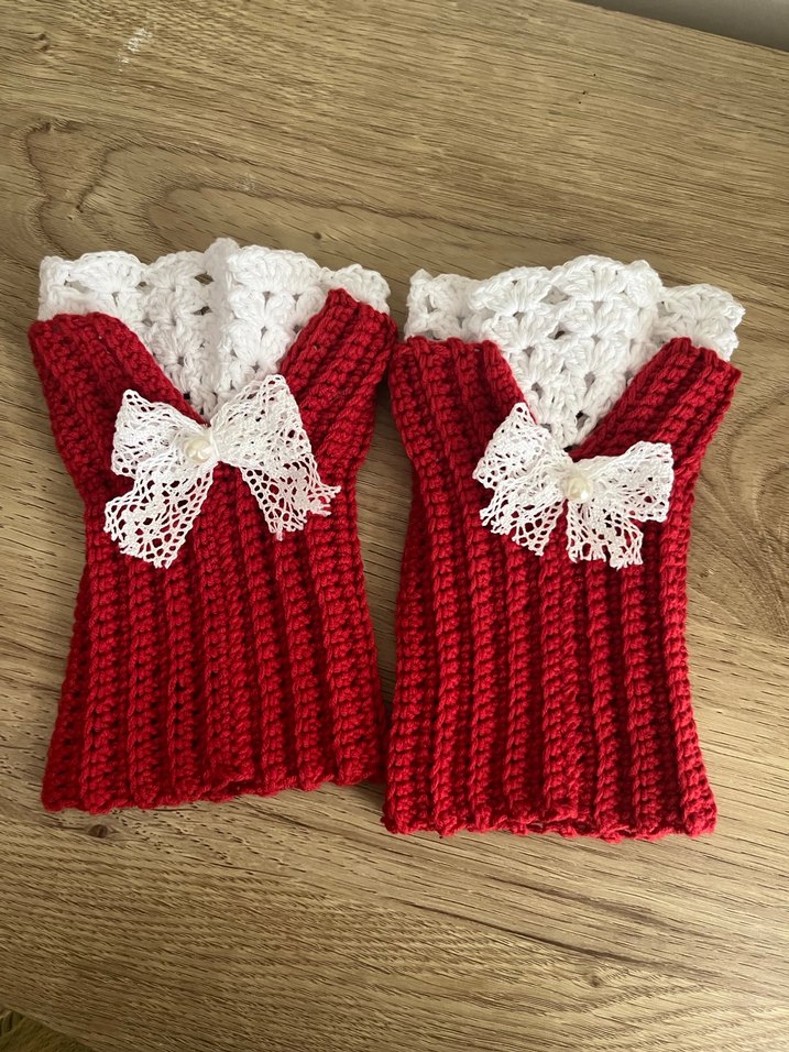 Dantel Detaylı Kırmızı Örgü Kadın Eldiveni - Görsel 3