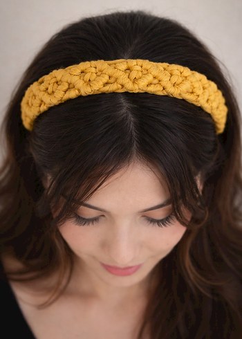 Sarı  Makrome Örgü Bohem Kadın taç - Görsel 2