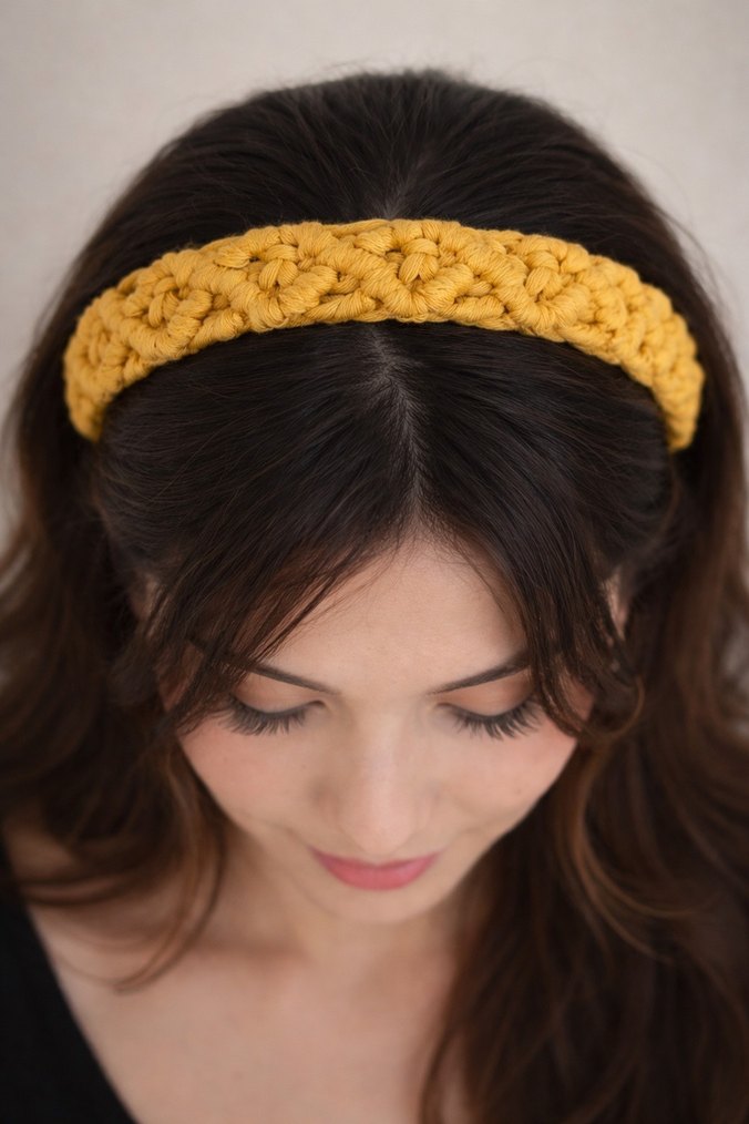 Sarı  Makrome Örgü Bohem Kadın taç - Görsel 2