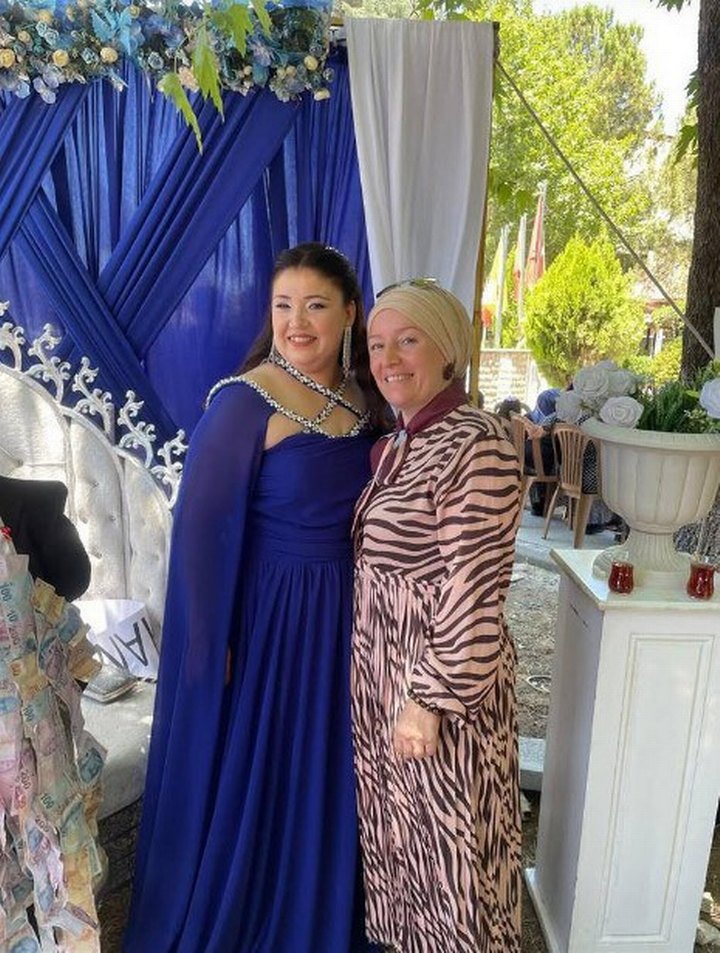 Straplez Mavi Uzun İşlemeli Kadın Abiye - Görsel 2