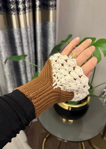 Dantel Detaylı Bej Bohem Kadın Eldiven - Görsel 3