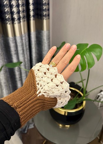 Dantel Detaylı Bej Bohem Kadın Eldiven - Görsel 4