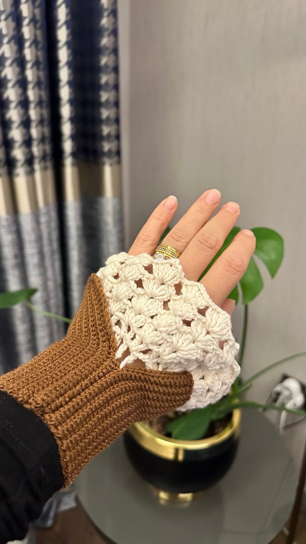 Dantel Detaylı Bej Bohem Kadın Eldiven - Görsel 2