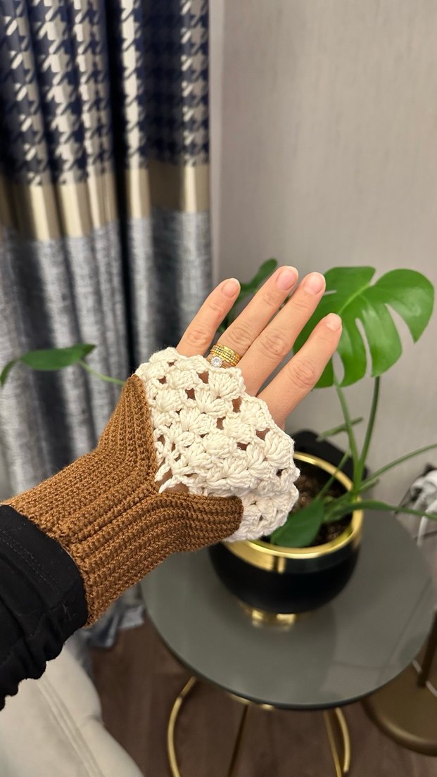 Dantel Detaylı Bej Bohem Kadın Eldiven - Görsel 4