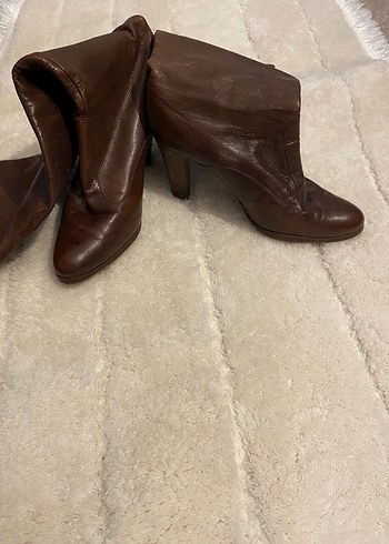 Kahverengi GerçekDeri Diz altı bot - Görsel 4