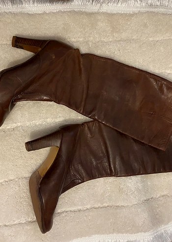 Kahverengi GerçekDeri Diz altı bot - Görsel 3