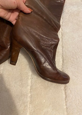 Kahverengi GerçekDeri Diz altı bot - Görsel 2