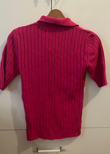 Düğmeli Pembe Kısa kollu triko - Görsel 4