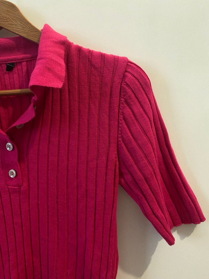 Düğmeli Pembe Kısa kollu triko - Görsel 2