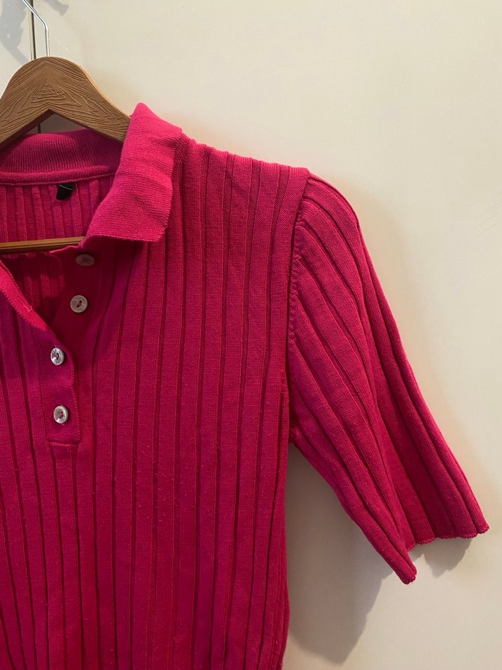 Düğmeli Pembe Kısa kollu triko - Görsel 3