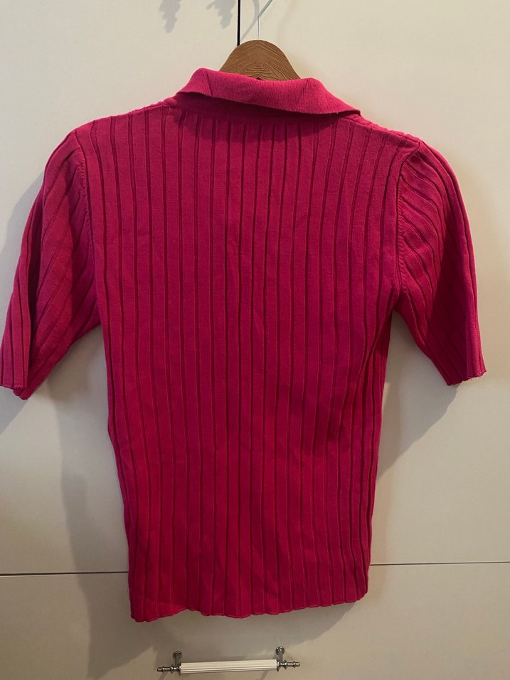 Düğmeli Pembe Kısa kollu triko - Görsel 4