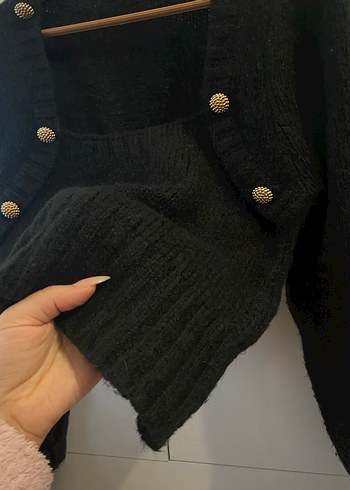 Düğmeli Siyah Fitilli Triko Kazak - Görsel 6