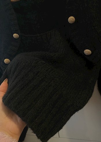 Düğmeli Siyah Fitilli Triko Kazak - Görsel 5