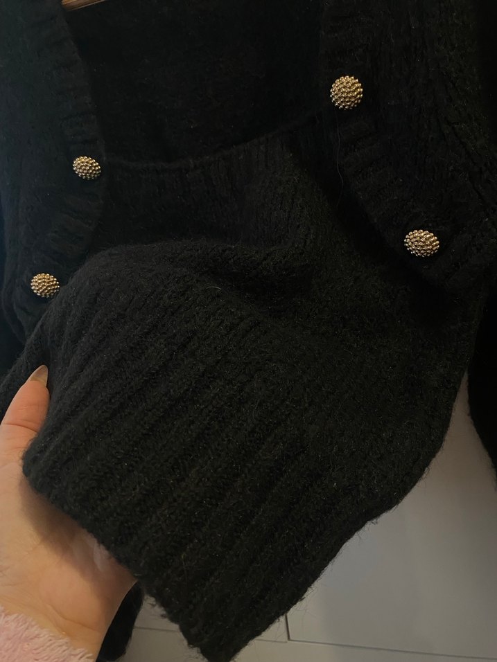 Düğmeli Siyah Fitilli Triko Kazak - Görsel 5