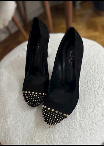 Siyah 
DERİMOD Süet Taşlı Topuklu Kadın Ayakkabı - Görsel 4