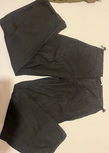 Kadın Siyah Keten Kemerli Bol Kesim Midi Pantolon