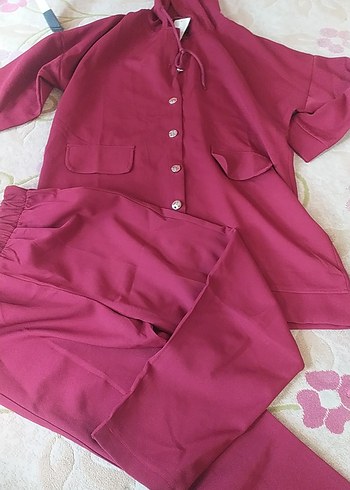 Bordo Kadın Rahat Kesim Uzun Takım - Görsel 2