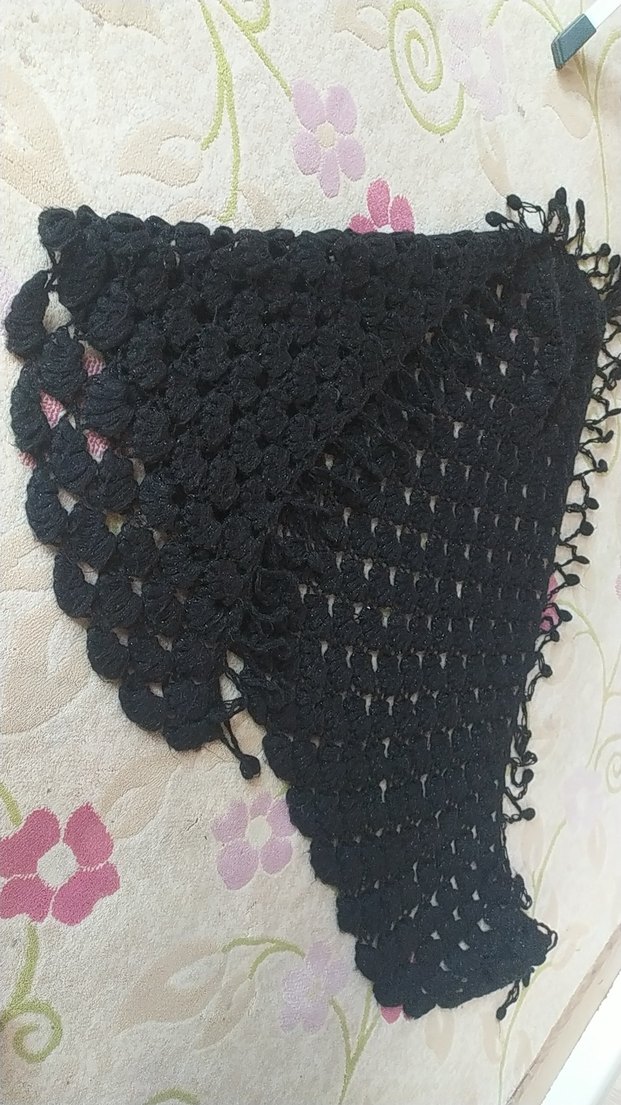 Dantel Detaylı Siyah Örgü Kadın Şal - Görsel 2