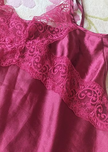 Bordo Dantel Detaylı Saten Gecelik - Görsel 5