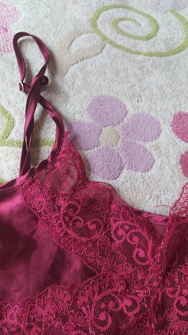 Bordo Dantel Detaylı Saten Gecelik - Görsel 4