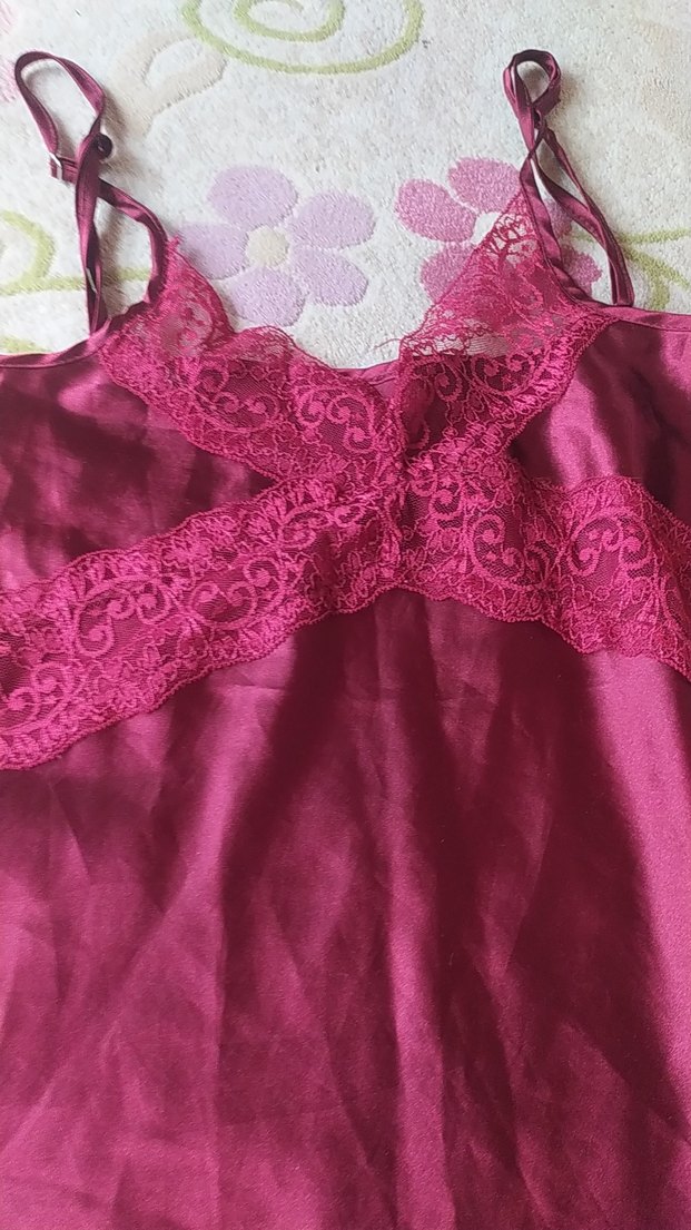 Bordo Dantel Detaylı Saten Gecelik - Görsel 2