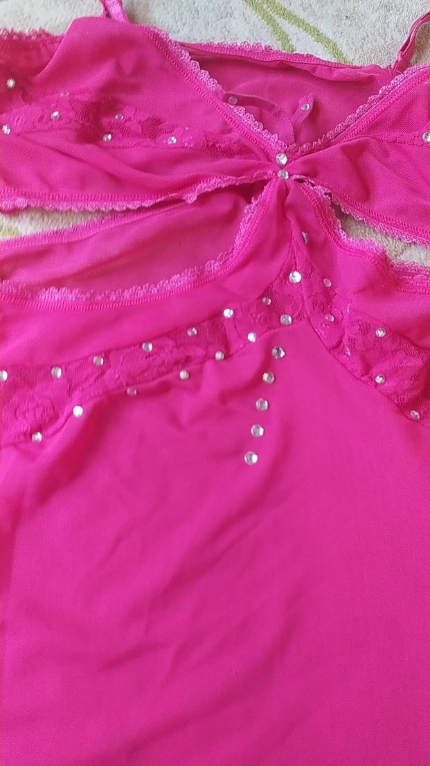 Pembe Nakışlı Bant Askılı Midi Gecelik - Görsel 2