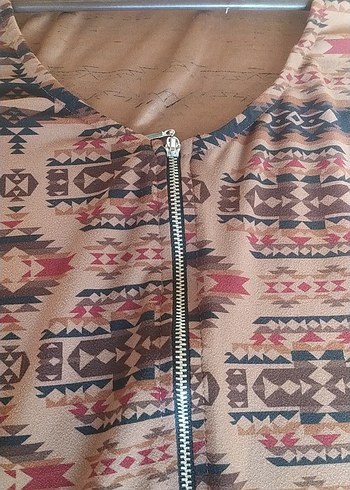 m Beden kahverengi Renk Bohem V Yaka Uzun Kollu Bağlamalı Bluz