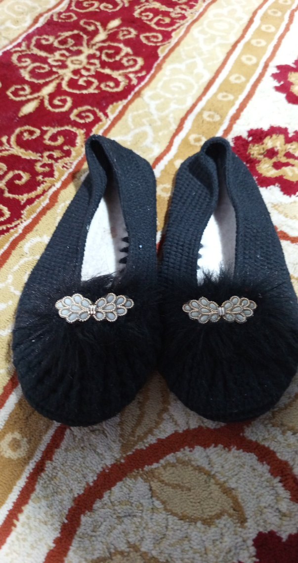 Nakışlı Siyah Örgü Kadın Ev Terliği - Görsel 2