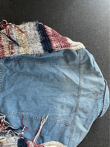 Örgü kollu kot ceket - Görsel 5