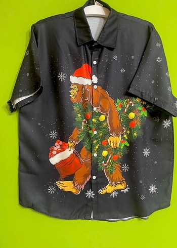 American Retro Dugmeli Kisa Kollu Baskili Erkek Gomlek