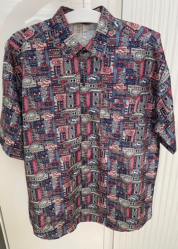 American Retro Desenli Erkek Kisa Kollu Gomlek