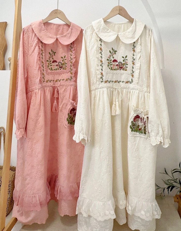 Nakışlı Beyaz Bohem Midi Kadın Elbise - Görsel 2