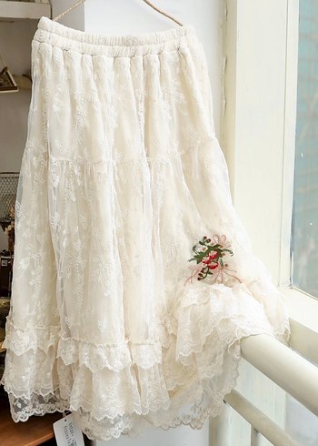 Dantel İşlemeli Uzun Bohem Kadın Etek - Görsel 2