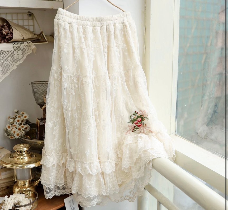 Dantel İşlemeli Uzun Bohem Kadın Etek - Görsel 2