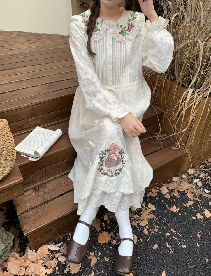 Nakışlı Beyaz Bohem Uzun Elbise - Görsel 3