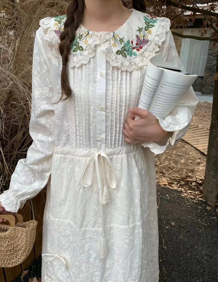 Nakışlı Beyaz Bohem Uzun Elbise - Görsel 4