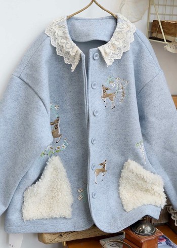 Nakışlı ve Kürklü Bohem Midi Kadın ceket - Görsel 5