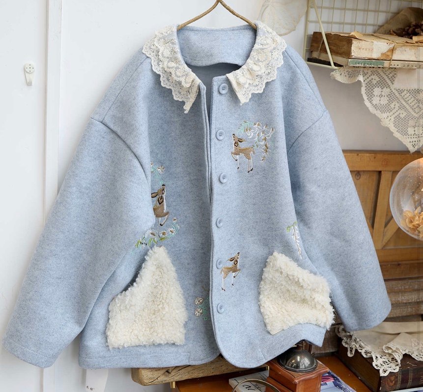 Nakışlı ve Kürklü Bohem Midi Kadın ceket - Görsel 5