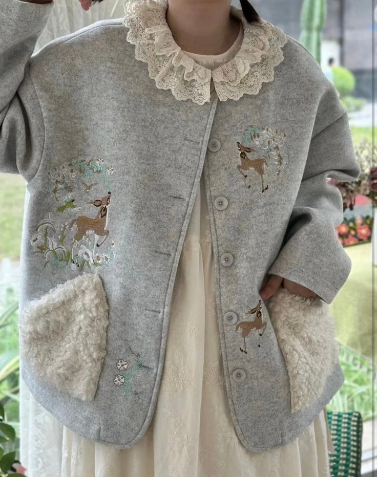 Nakışlı ve Kürklü Bohem Midi Kadın ceket - Görsel 2