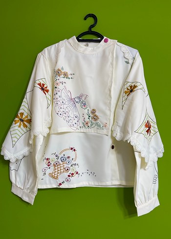 Nakışlı Bohem Kadın Beyaz Gömlek - Görsel 9