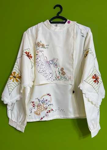 Nakışlı Bohem Kadın Beyaz Gömlek - Görsel 7