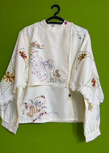 Nakışlı Bohem Kadın Beyaz Gömlek - Görsel 10